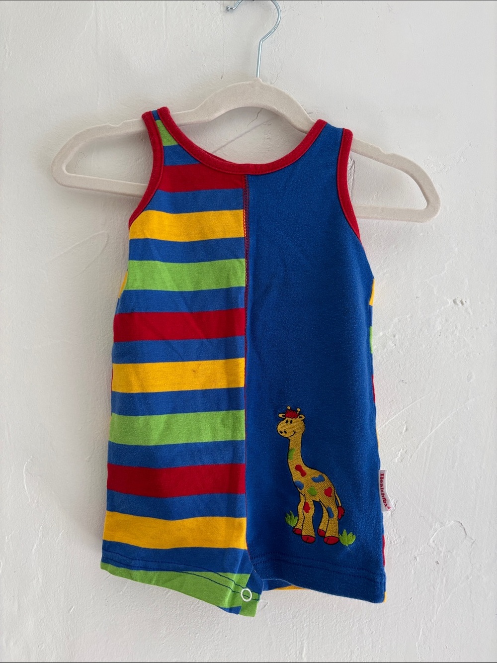 Vintage healthtex Blue Multi-Color Striped Giraffe Romper